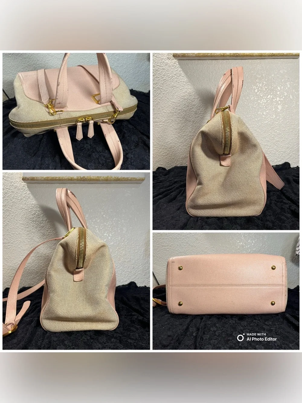 Fendi Chameleon Large Tote Bag 8BL114 Pink Leather Beige Canvas 2-Way Satchel